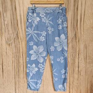 Soft Surroundings Lochlea Chambray Floral TENCEL Pull On Joggers Womens Size M